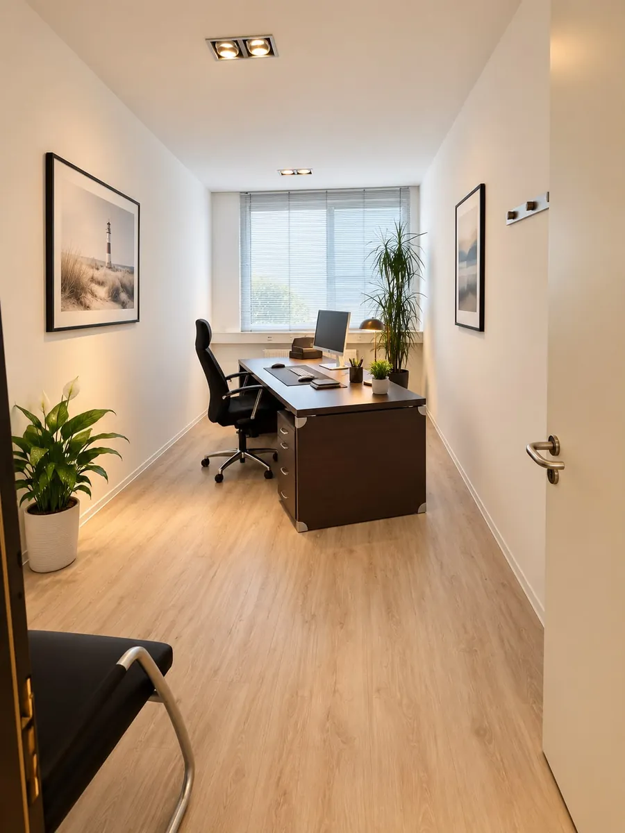 Business Desk Flex: Arbeitsplatz mit Schreibtisch und Fenster im Flex-Adresse Business Hub Langenfeld